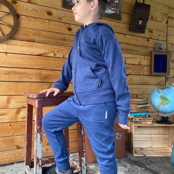 Set cardigan si pantaloni cu buzunare din lana merinos extrafina Prussian Blue