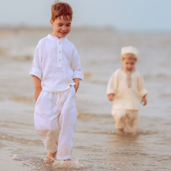 Set bluza si pantaloni lejeri din in organic White