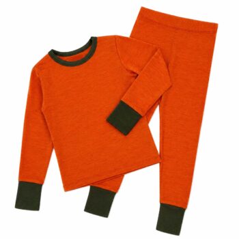 Set bluza si colanti din lana merinos si matase Orange/ Dark Green