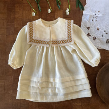 Rochie din In Organic Cream cu Guler Detașabil Leaf