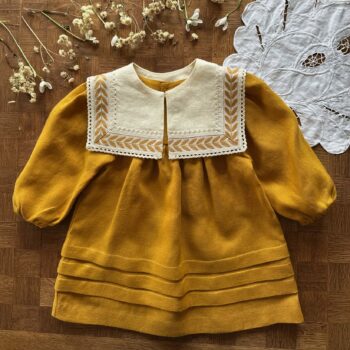Rochie din In Organic Saffron cu Guler Detașabil Leaf