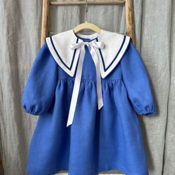 Rochie din in organic Blue Marin cu guler detașabil