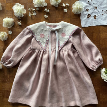 Rochie din in organic Dusty Pink cu guler detașabil – Pink Flower